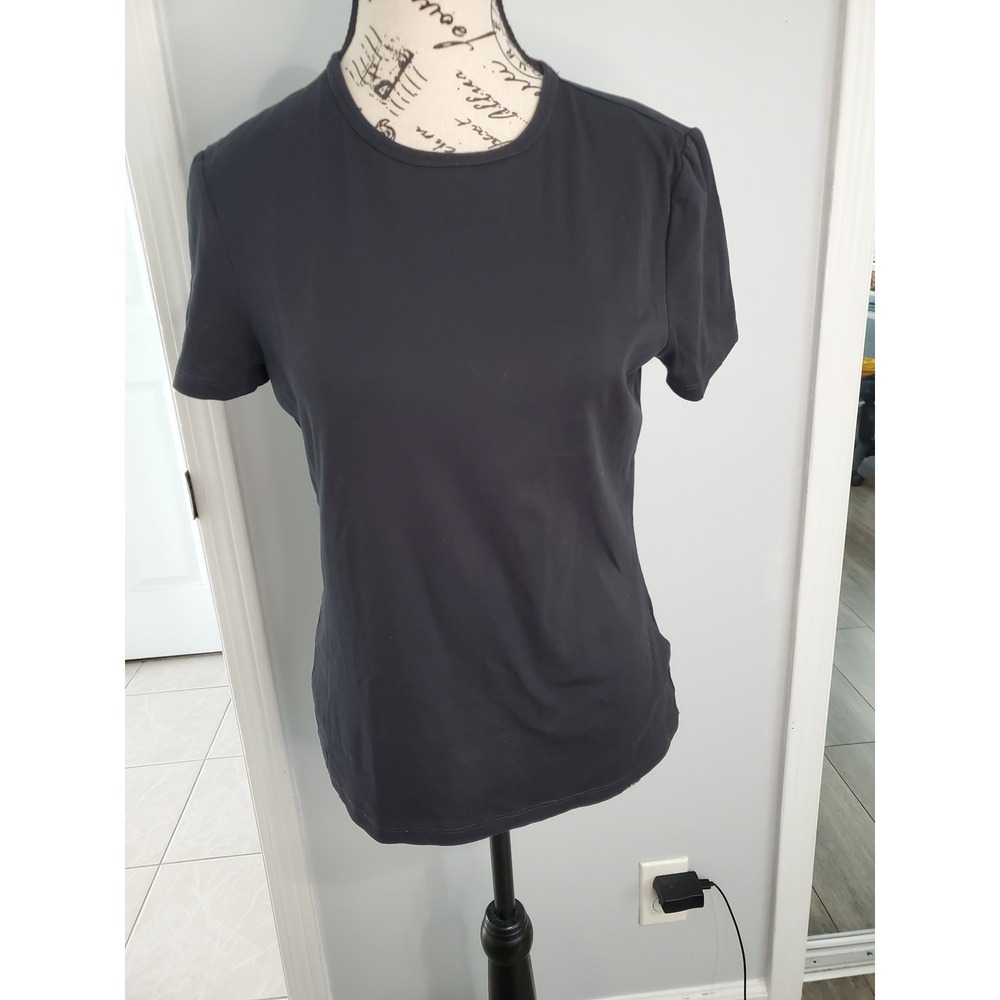 Lauren Ralph Lauren Womens Black Cotton Blend Crew Neck T-Shirt Size M Monogram